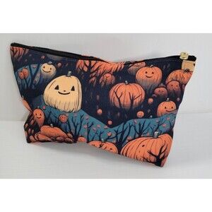 Halloween Pumpkin Patch Cosmetic Make Up Bag Zippered Accessory Pencil Pouch NEW